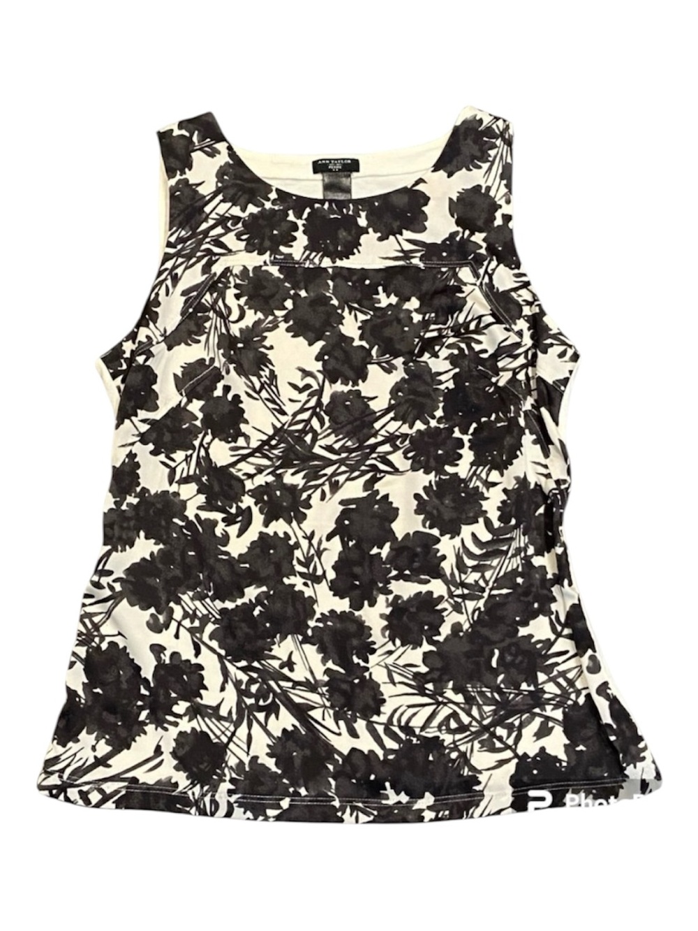 Ann Taylor Black & White Floral Sleeveless Tank Top